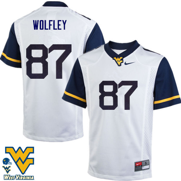 Men #87 Stone Wolfley West Virginia Mountaineers College Football Jerseys-White - Click Image to Close